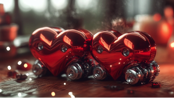 a row of red hearts