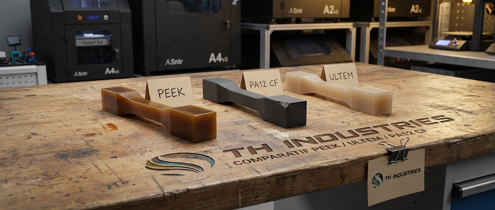 Comparatif PEEK ULTEM PA12 CF impression 3D TH Industries Sarrigné