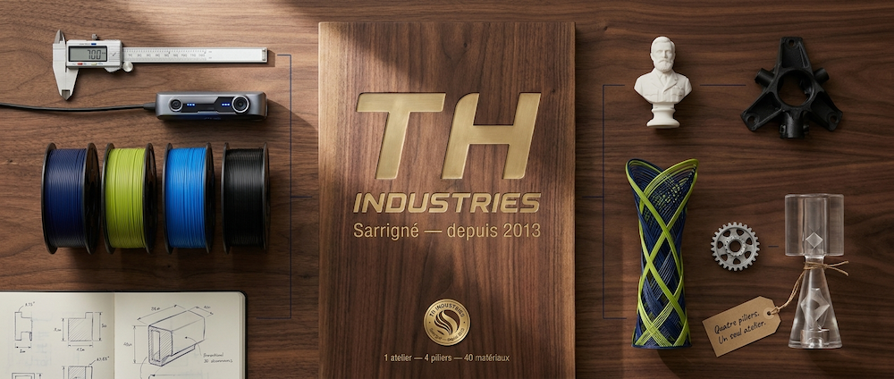 Atelier TH Industries Sarrigné depuis 2013 : quatre piliers un seul atelier quarante matériaux pour l'impression 3D et la refabrication de pièces détachées