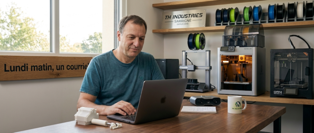 Dominique Droniou atelier TH Industries Sarrigné impression 3D pièce détachée
