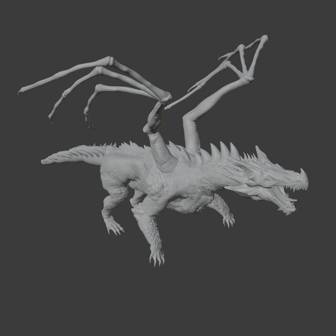 Dragon modélisé en 3D, sculpture numérique avant impression