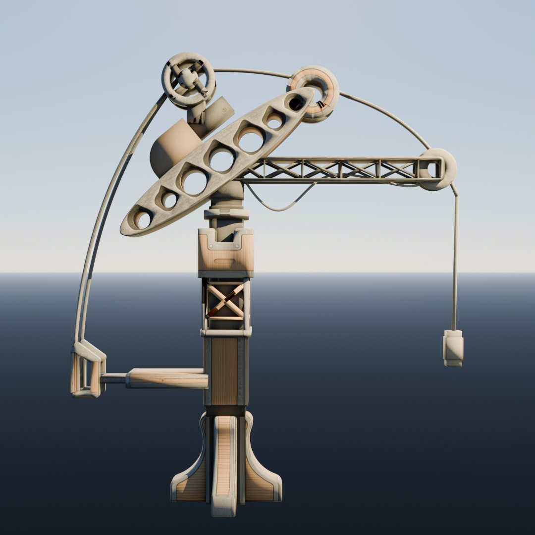 Grue portuaire modélisée en 3D, rendu réaliste en couleur