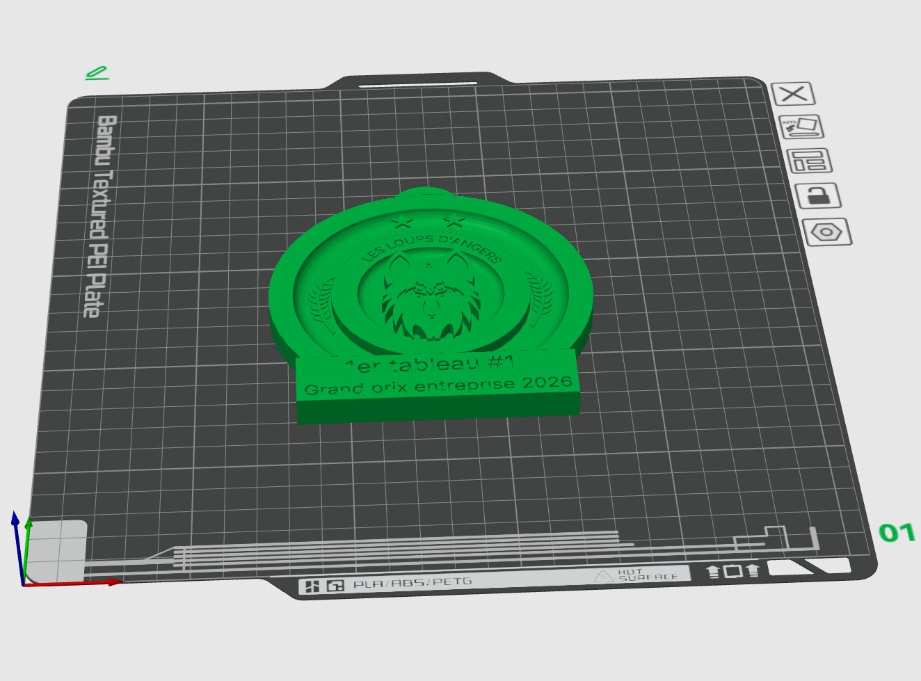 Médaille à tête de loup préparée pour l'impression 3D