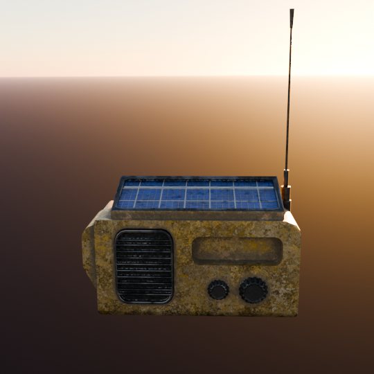 Radio ancienne à panneau solaire modélisée en 3D, rendu réaliste