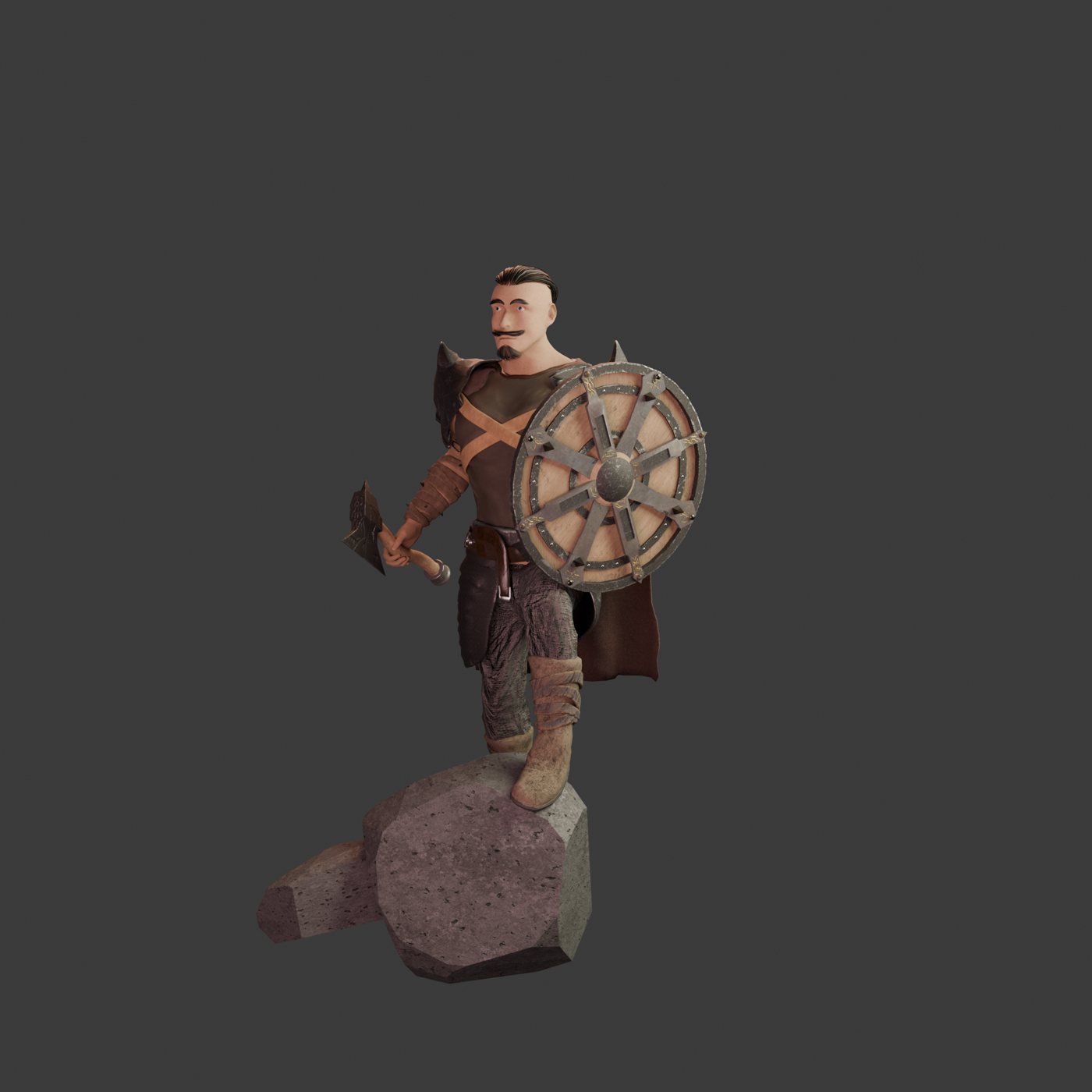 Personnage de viking modélisé en 3D, avec bouclier et hache
