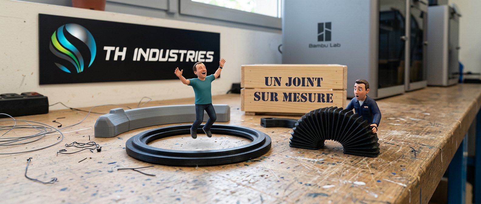 Joint, butée et soufflet souples imprimés en 3D sur l’établi de l’atelier TH Industries