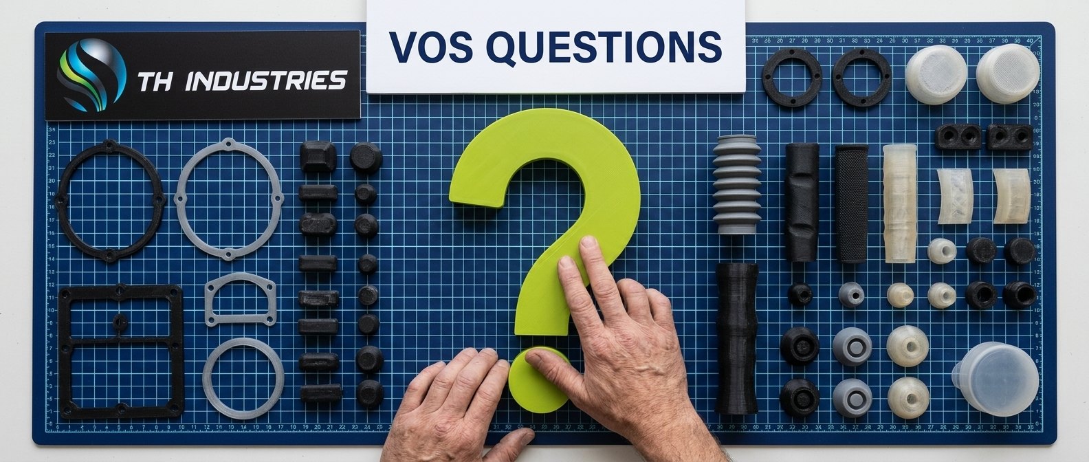 Planche de pièces souples imprimées en 3D : joints, patins, soufflets et manchons en TPE