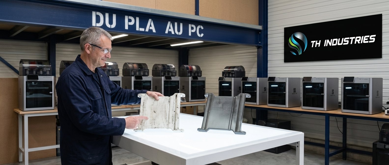 Pièce de glissement usée en PLA comparée à la même pièce refaite en polycarbonate imprimé en 3D